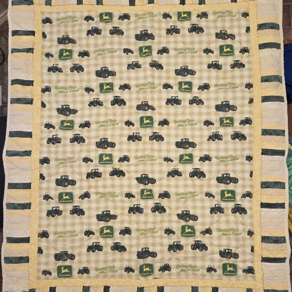 John Deere Themed Yellow and Green Quilt